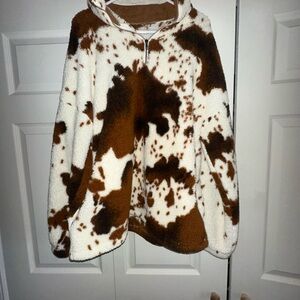 Cozy Cow Print Sherpa Pullover